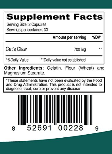 Cat's Claw Uña de Gato Uncaria Tomentosa 700mg 60 Capsules, Ayuda al Sistema Inmunologico - PawsPlanet Australia