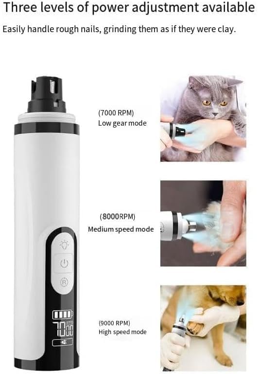 GINGER TECH Heusom Silent Groom Pro Nail Grinder, Rechargeable Dog Nail Trimmer with 2 Replacement Grinding Heads, LED Light & 3 Speeds, 2000mah Long-Lasting Battery for Dogs & Cat - PawsPlanet Australia
