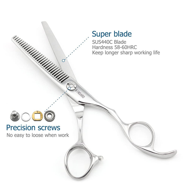 6" Barber Hair Scissors Hair Thinning Shears Professional Hair Thinning Scissors 30 Teeth 440C Silvery Convex Edge KINSARO for Hairdresser Barbershop or Home Use 6" Thinning