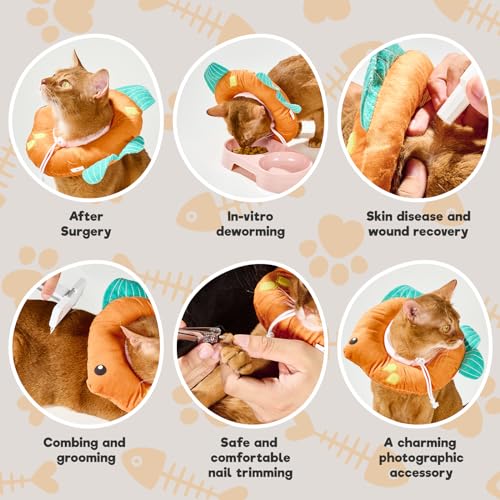 Cat Cone, Adjustable Cat Recovery Collar, Extra Soft Cat E Collar with Drawstrings, Prevent Licking and Scratching (Goldfish, Small) [Neck:5-10"] Small Goldfish