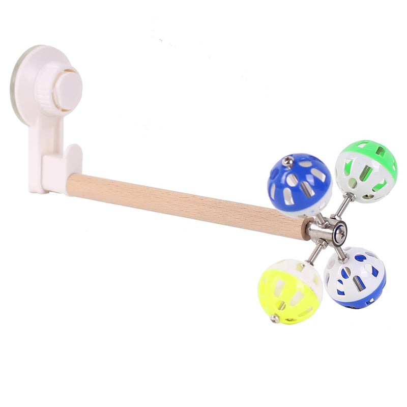 Window Suction Bird Perch Toy for Parakeet, Movable Bird Perch Stand with Rotating Balls Bells for Window Mirror Glass Mount, Spinning Perch Toy for Budgies Cockatiel Conure Typical Perch White - PawsPlanet Australia