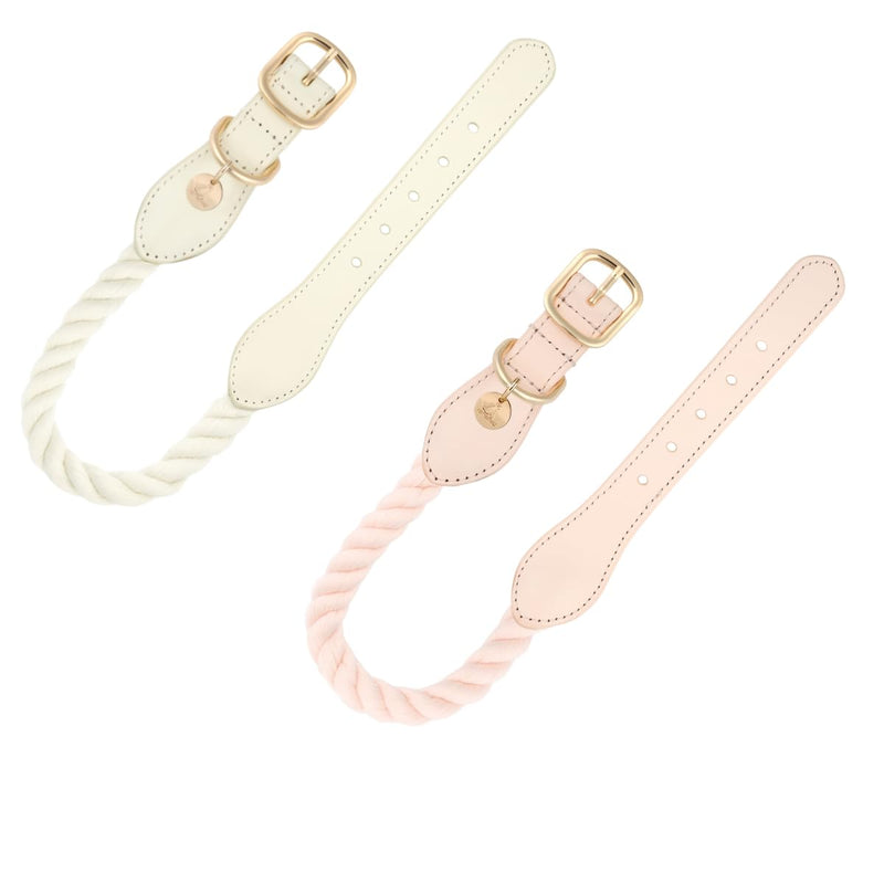 Handcrafted Cotton Rope Dog Collar for Small, Medium & Large Dogs – Soft, Hypoallergenic & Adjustable, Leather Reinforced with Rust-Proof Zinc Clasp. Perfect for Everyday Walks, Training & Weddings Light Pink Large (15" - 18") - PawsPlanet Australia