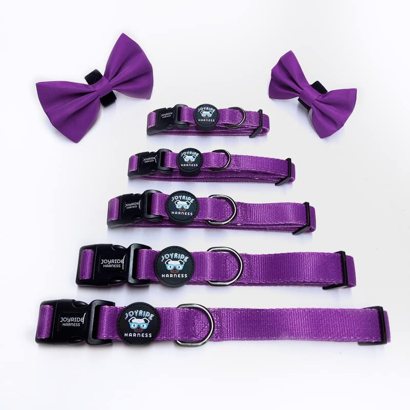 Joyride Harness Dog Collar with Removable Bowtie - Adjustable and Breathable for All Dog Breeds, Strong D-Ring and Heavy Duty Buckle, for Pet Lovers Purple XS - PawsPlanet Australia