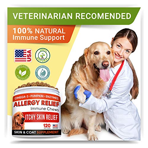 StrellaLab Dog Allergy Relief & Anti Itch Support Chews w/Omega 3: Real Ingredients, Real Taste! Skin & Coat Immune Supplement w/Fish Oil, Pumpkin & Enzymes — Developed by Experts - Made in USA -120Ct Chicken 120 Count (Pack of 1)