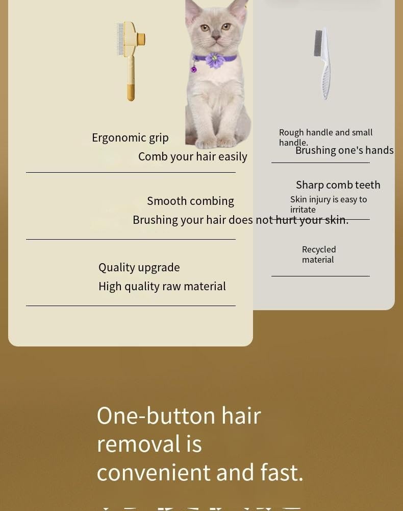 Fellblitz Brush for Cats and Dogs, 2 x Hair Brushes + 2 x Necklaces + 1 x Mint Play Ball, Self-Cleaning Cat Brush, Short Hair/Long Hair, Paw Moon Brush for Pets - PawsPlanet Australia