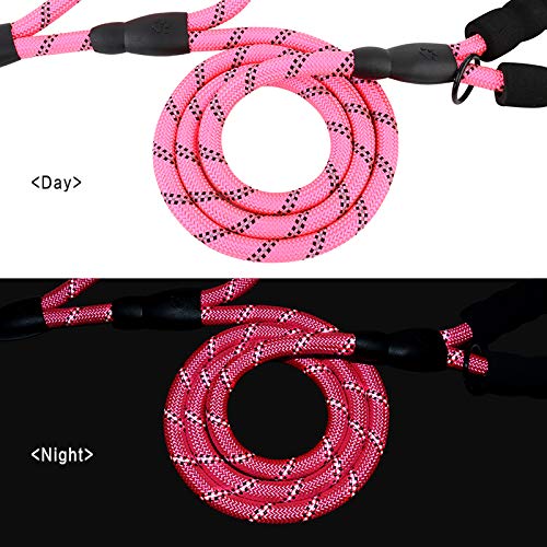 Rope Dog Leash 6ft Long,Traffic Padded Two Handle,Heavy Duty,Reflective Double Handles Lead for Control Safety Training,Leashes for Large Dogs or Medium Dogs,Dual Handles Leads(Pink) Rope-Pink - PawsPlanet Australia