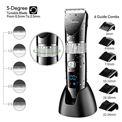 Hatteker Cordless Hair Trimmer Pro Hair Clippers Beard Trimmer for Men Haircut Kit Cordless USB Rechargeable Waterproof Black
