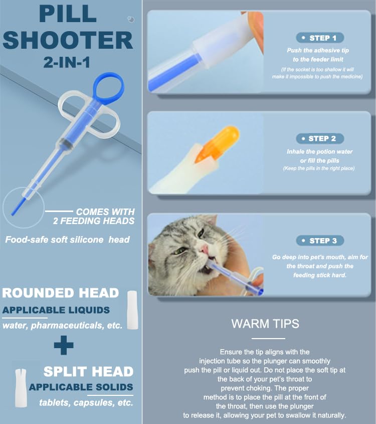 Cat Pill Shooter 5-in-1 Kit, Pet Pill Cutter and Crusher for Cats and Dogs, Dog Tablet Soft Tip Syringe and Medical Feeding Liquid Dispenser Tool with Plastic Measuring Cup 100ml - PawsPlanet Australia