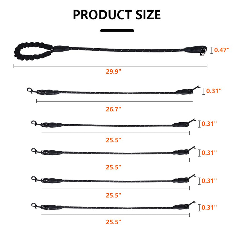 Five Dog Leash,Comfortable 5 Dog Leash with Reflective,360 Swivel No Tangle Five Dog Training Leash,for Multiple Large Medium Small Dogs (Black, Five Leashes) Black - PawsPlanet Australia