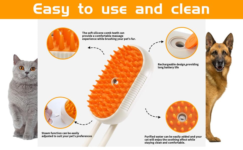 Cat Steam Brush - 3 in 1 Spray Cat Brush for Shedding, USB Rechargeable Pet Hair Removal Brush, Cat Brush for Cats, Cat Grooming Brush, Pet Comb for Kittens and Puppies, Massage and Remove Loose Hair - PawsPlanet Australia