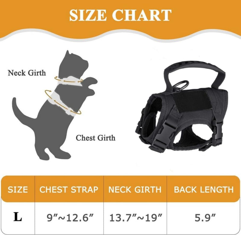 Military Tactical Cat Harness for Walking Escape Proof, Adjustable Pet Vest Harness Easy Control Traction Rope for Large Cat and Small Dog (Black) Black - PawsPlanet Australia
