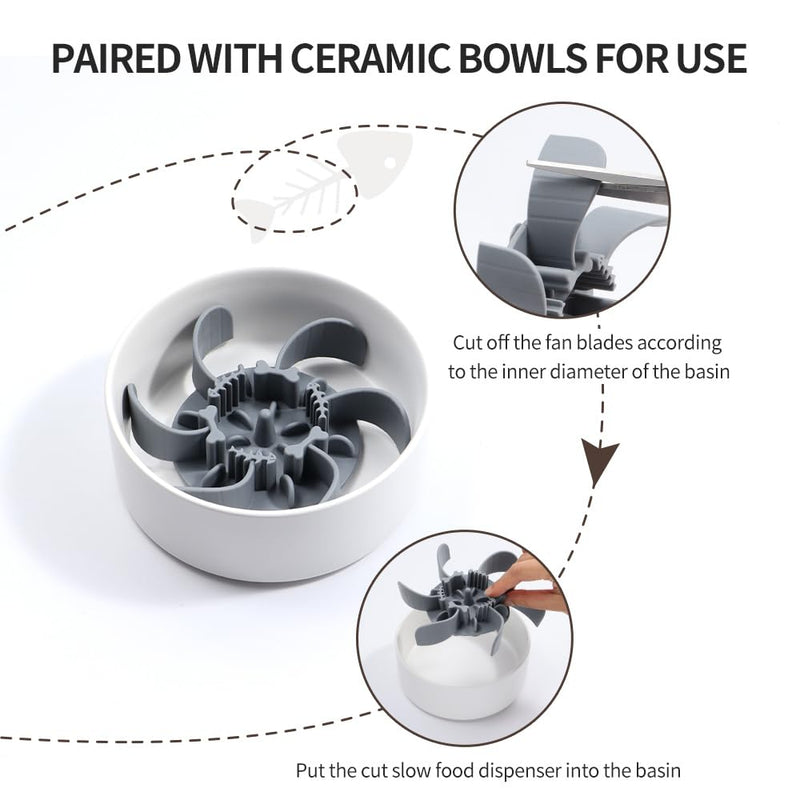 Slow feeder dog bowl insert with suction cup for pet dogs to prevent suffocation. Slow feeder insert is suitable for small and medium-sized dogs, basic dog bowls, and elevated cat bowls (grey) grey - PawsPlanet Australia