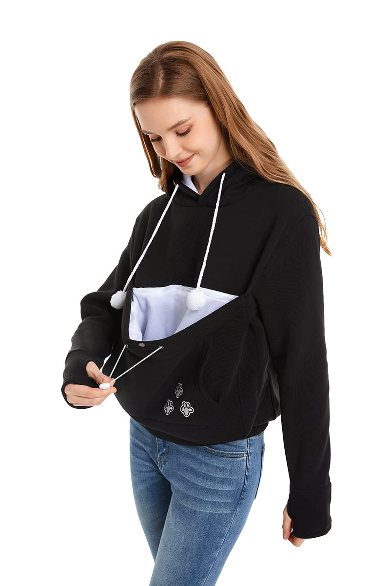 LINYUCHEN Cat Dog Pouch Hoodie Large Pet Pouch Sweatshirt Puppy Kitten Holder Carrier Pullover Shirt Unisex Hoodies X-Large Black - PawsPlanet Australia