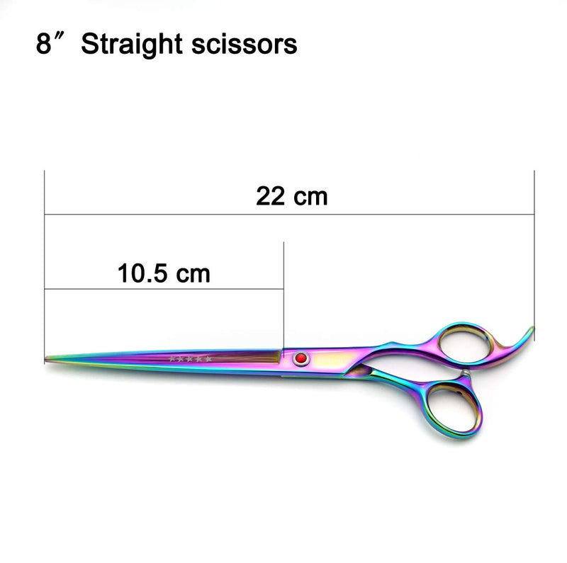 KINGSTAR 8.0in. Professional Pet Grooming Scissors Set,Titatium Plated Straight & Thinning & Curved Scissors Set with Comb,Dog Grooming,A563 8 inches 8 Inches Rainbow 3pcs Set - PawsPlanet Australia