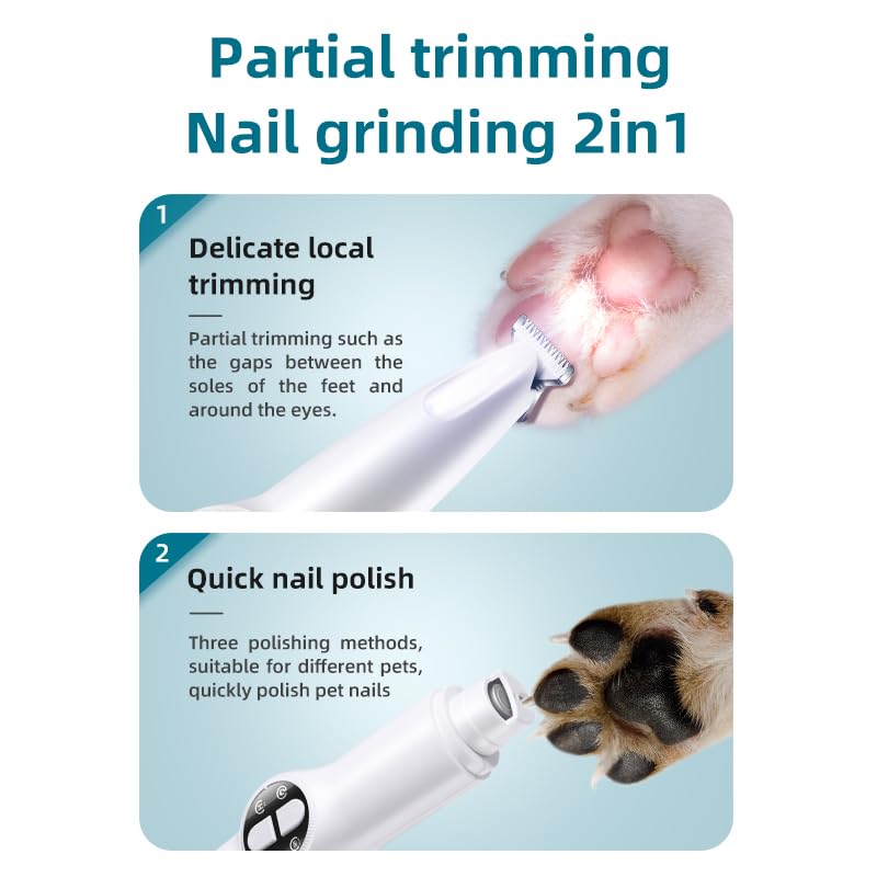 2 - in - 1 Pet Nail Trimmer and Grinder with LED Lighting - Suitable for Dogs and Cats - 3 Polishing Methods - PawsPlanet Australia