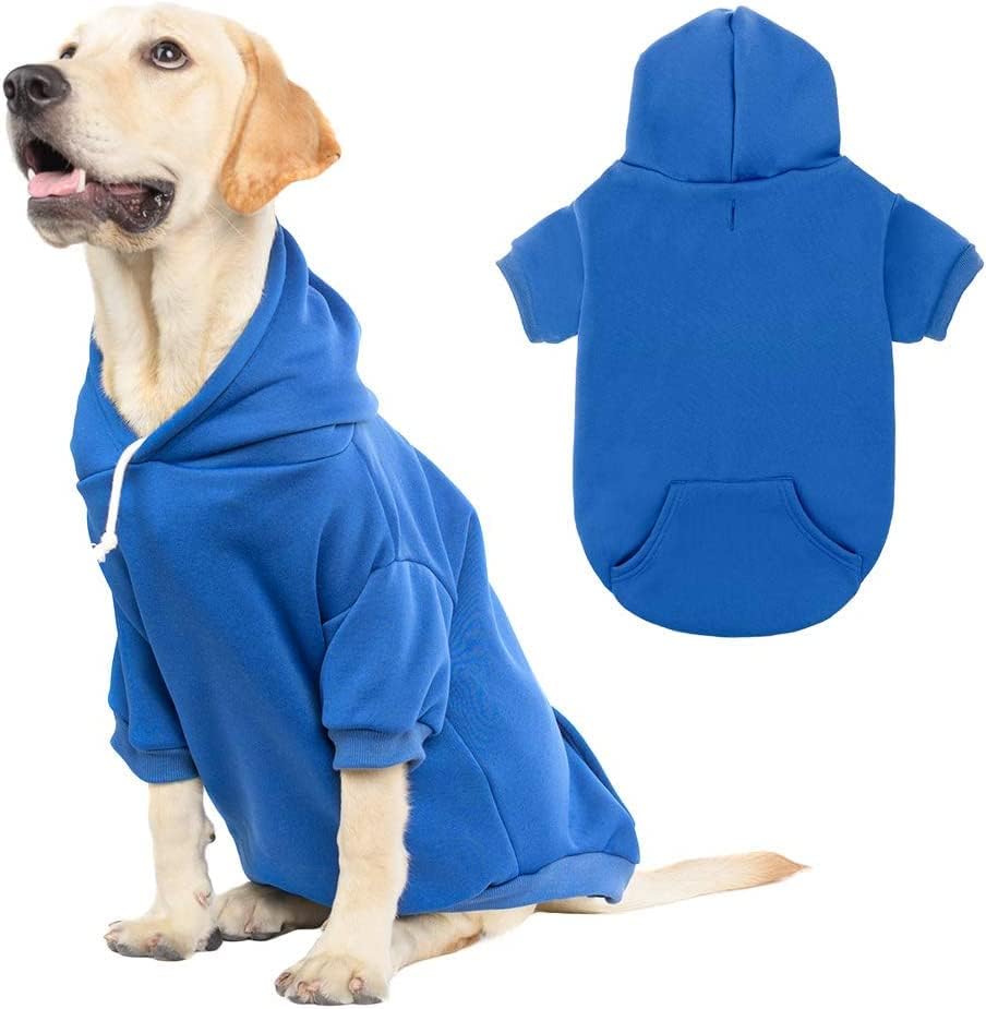 Basic Dog Hoodie - Soft and Warm Dog Hoodie Sweater with Leash Hole and Pocket, Dog Winter Coat, Cold Weather Clothes for XS-XXL Dogs X-Large (Pack of 1) Blue