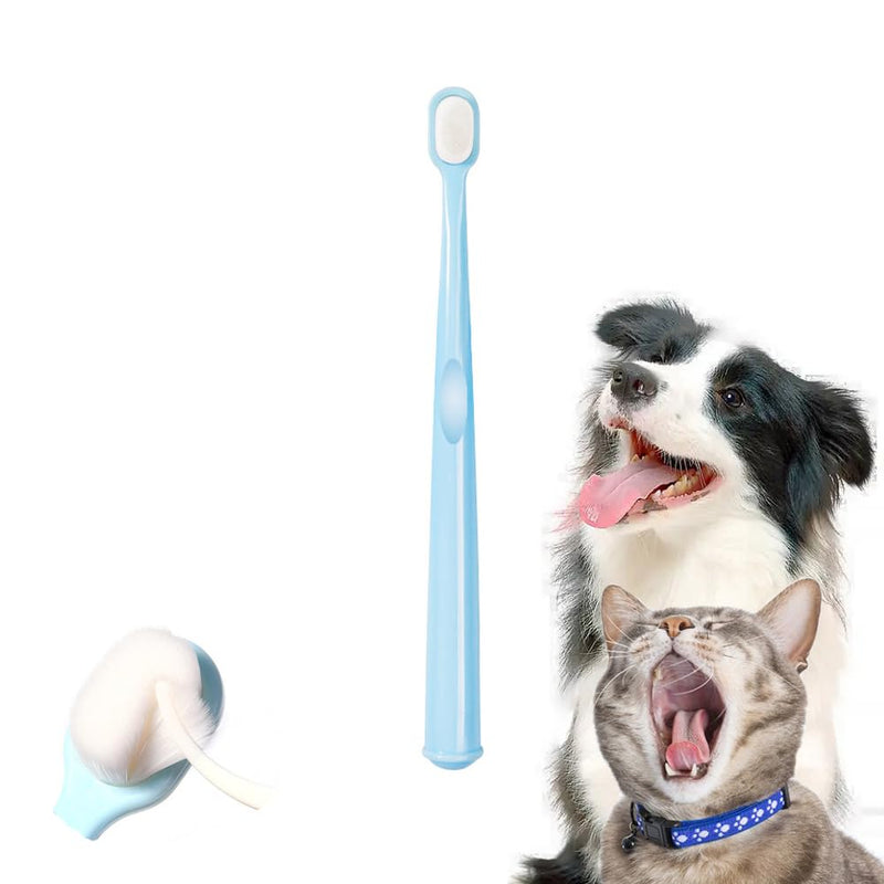Cat Toothbrush, Soft Small Dog Dental Toothbrush Silicone, Easy Teeth Cleaning Head, Pet Deep Clean Dense Brush, Safe and Effective Oral Care, Brush Away Bad Breath, Easy to Handle, Blue