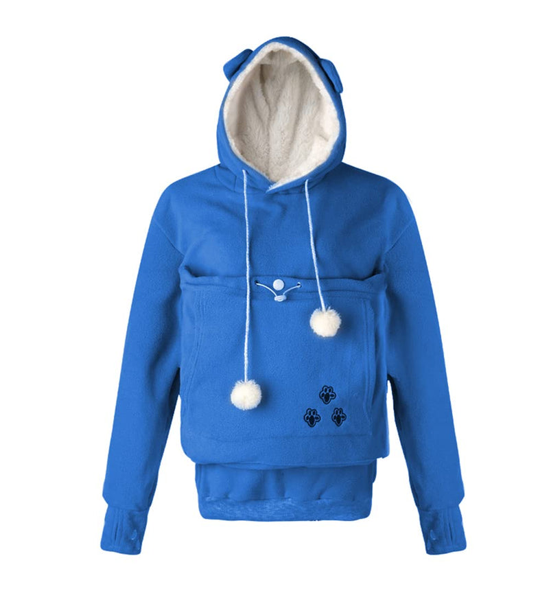 LINYUCHEN Cat Dog Pouch Hoodie Puppy Kitten Large Pocket Carriers Pullover- Fleece Sweatshirt with Soft Pet Pouch for women Blue Medium - PawsPlanet Australia