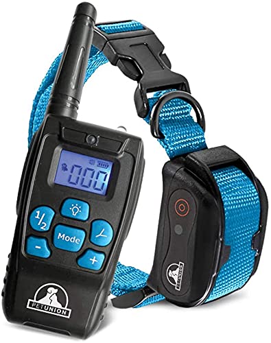 Pet Union PT0Z1 Premium Training Shock Collar for Dogs with Remote - Fully Waterproof, 4 Adjustable Training Modes - Shock, Vibration, Beep - Up to 1200ft Range Blue - PawsPlanet Australia