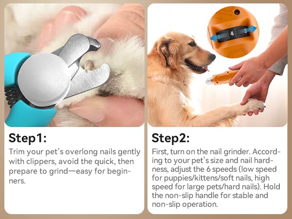 PAPIFFEED Dog Nail Grinder, Quiet 6-Speed Electric Nail Trimmer with Dual LED Light, Rechargeable for Small Medium Large Dogs, with Premium Nail Clipper (Orange Set) Orange Set - PawsPlanet Australia