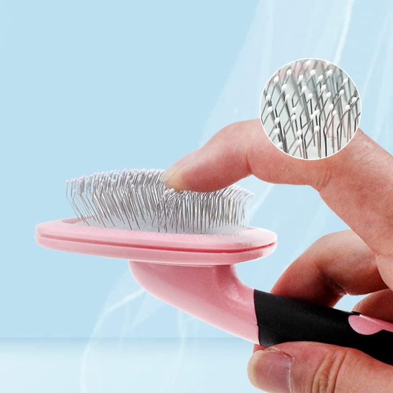 Slicker Brush, PETPAWJOY Dog Brush Gently Cleaning Pin Brush for Shedding Dog Hair Brush for Small Dogs Puppy Yorkie Poodle Rabbits Cats-Large, Pink - PawsPlanet Australia