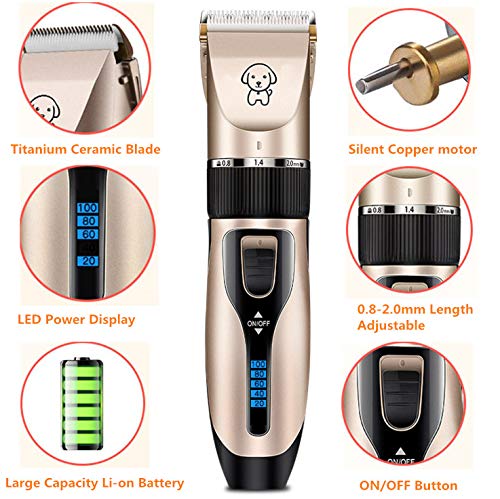 Professional USB Dog Clippers Low Noise Rechargeable Pet Trimmers Cordless Pet Grooming Kit Electric Pet Hair Clippers Dog Shavers with LED Display Nail Kits Replacement Blade - PawsPlanet Australia