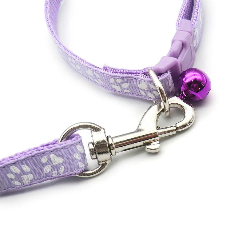 XS Dog Collar Leash Set, Nylon Puppy Collars with Bell Paw Print Basic Reflective Small Dog Collars Girls for XXS Xs Small Pet Animal Litter Tiny, Hot Pink Neck 7-12" - PawsPlanet Australia