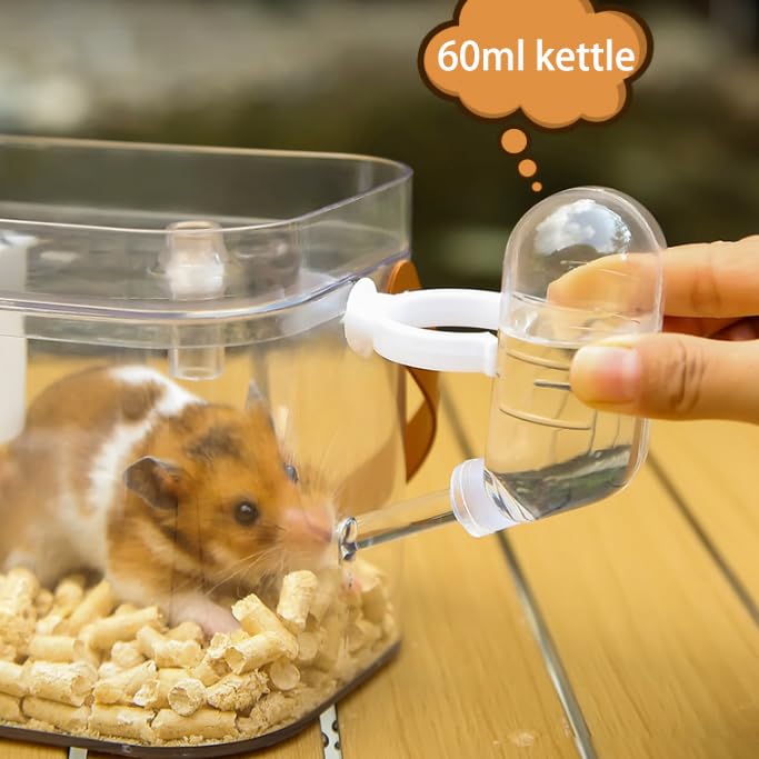 KAMEIOU Travel Small Animals Guinea Pig Cage Carrier for Hamsters Hedgehogs Ferret Guinea Pigs Portable Carrier Cage with Belt Handle Ice Storage Water Bottle 360° Transparent Breathable Box Carriers