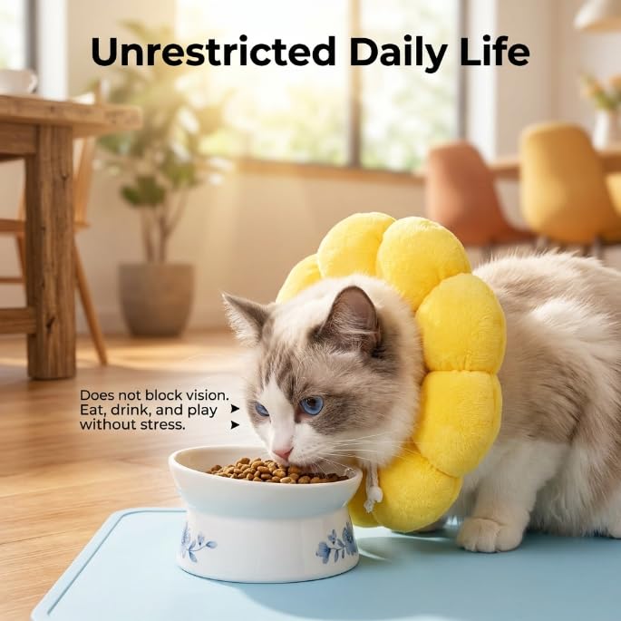 Cat neck brace, lick protection, size S, sunflower design, Elizabethan collar, soft protective collar for cats after surgery, anti-licking, flea protection, adjustable neck protection for small cats