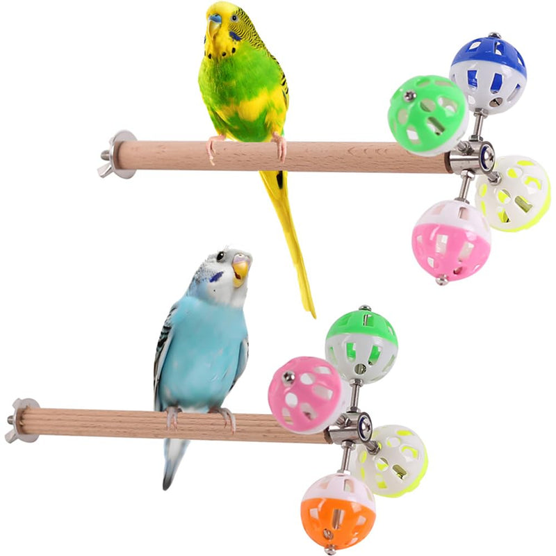 2-Pack Bird Perch Toy with Spinning Balls, Exercise Rotating Swing for Parakeet Budgies Cockatiel with One Textured Stand Perch and One Typical Wood Perch, Stainless Steel Wing Nut and Washers