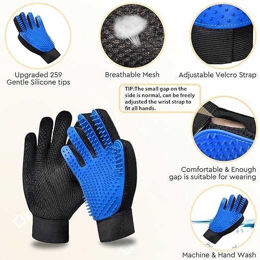 Enhanced Pet Grooming Gloves – Gentle Deshedding Brush for Dogs, Cats & Horses with Long or Short Hair – 1 Pair (Blue) for Efficient Hair Removal & Massage - PawsPlanet Australia