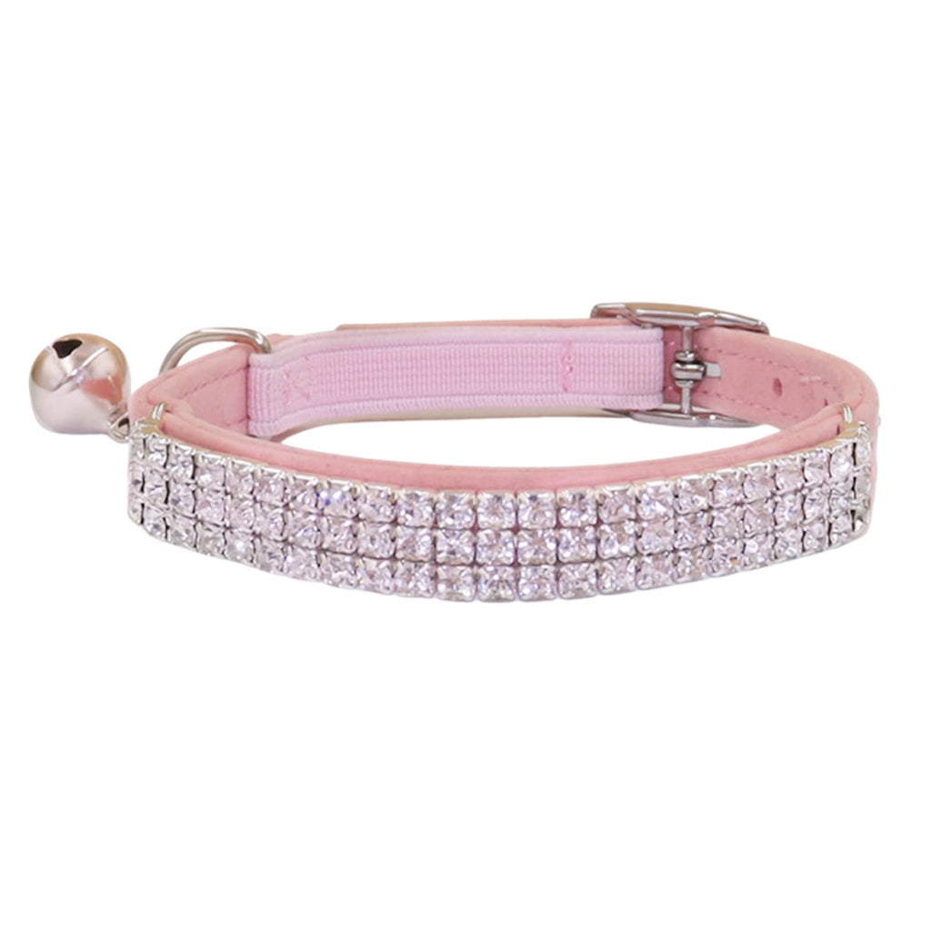 THAIN Rhinestones Cat Dog Collar Soft Velvet Safe Adjustable Collar Bling Diamante with Bells, 8-11 inch for Small Dogs and Cats (Pink) Pink