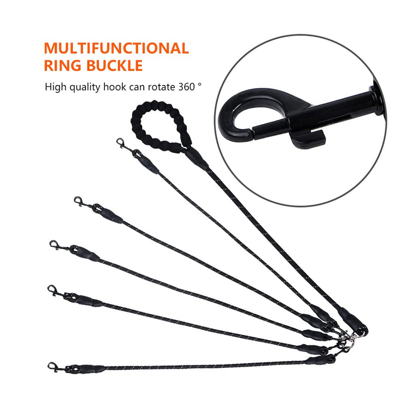 Five Dog Leash,Comfortable 5 Dog Leash with Reflective,360 Swivel No Tangle Five Dog Training Leash,for Multiple Large Medium Small Dogs (Black, Five Leashes) Black - PawsPlanet Australia