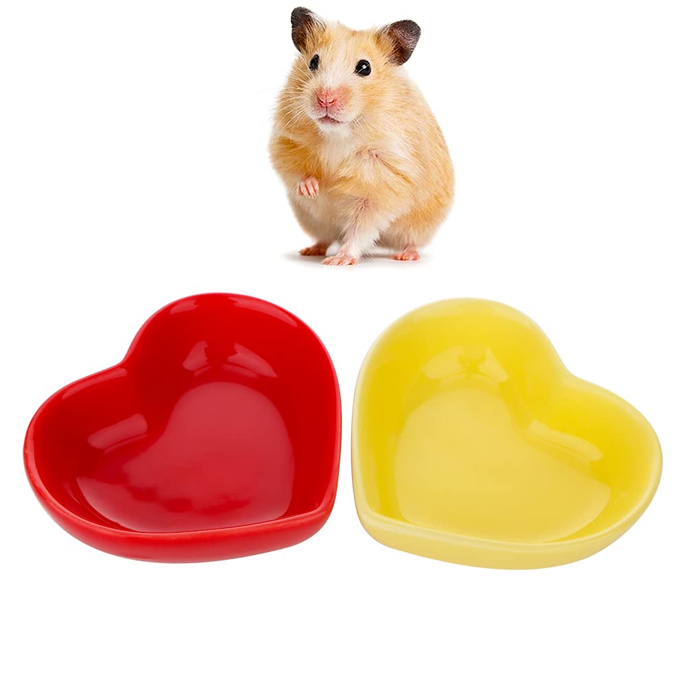 2 Pcs Hamster Food Bowl Hedgehog Ceramic Cute Shape Anti-Turning Food & Water Bowl for Hamster Hedgehog Gerbil Rat Guinea Pig (Yellow and Red)