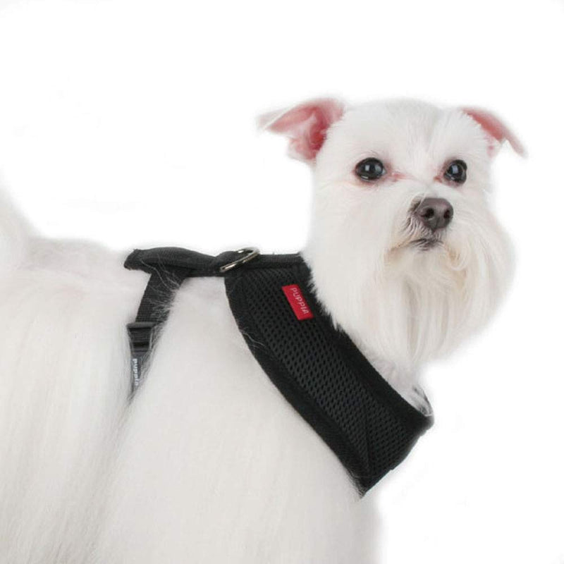 Puppia Soft Dog Harness No Choke Over-The-Head Triple Layered Breathable Mesh Adjustable Chest Belt and Quick-Release Buckle, Black, Medium M (Neck: 12", Girth: 16"-22") - PawsPlanet Australia