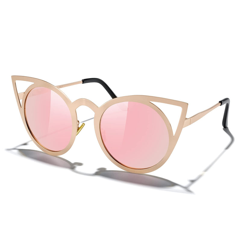 MERRY'S Cat Eye Sunglasses Round Metal Cut-Out Flash Mirror Lens Sun glasses S8064 Pink 50 Millimeters - PawsPlanet Australia
