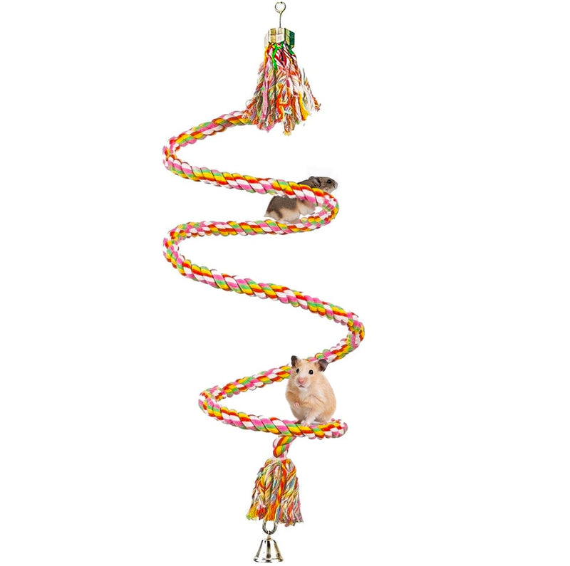 SunGrow Rope Perch for Parrots, 59” Long, Bungee Bird Toy, Brightly Colored Handmade Chew Toy, Spiral Design with Jingling Bell - PawsPlanet Australia