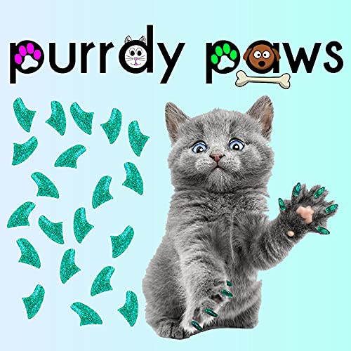 Purrdy Paws 40-Pack Soft Nail Caps for Cat Claws Seafoam Glitter Kitten - PawsPlanet Australia