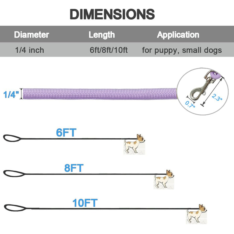 MayPaw Small Rope Dog Leash 6FT 8FT 10FT, 1/4-in Lightweight Pet Leash for Small Dogs/Puppy/Cats, Classic Colors Round Dog Lead(8ft*1/4",Purple) 8ft*1/4" purple - PawsPlanet Australia