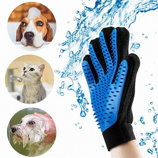 Pet Hair Remover Glove - Gentle Pet Grooming Glove Brush - Deshedding Glove - Massage Mitt with Enhanced Five Finger Design - Perfect for Dogs & Cats with Long & Short Fur - 1 Pack (Right-Hand), Blue - PawsPlanet Australia
