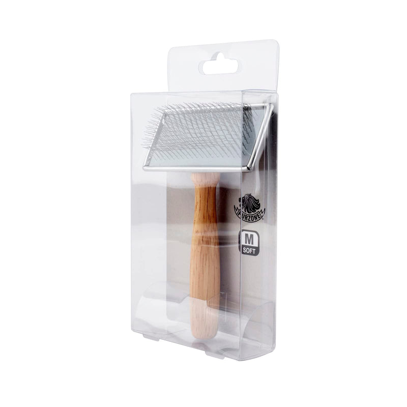 Wooden Slicker Brush - Stainless Steel Soft Pins for Pet Grooming (Size M) Soft Pin / M - PawsPlanet Australia