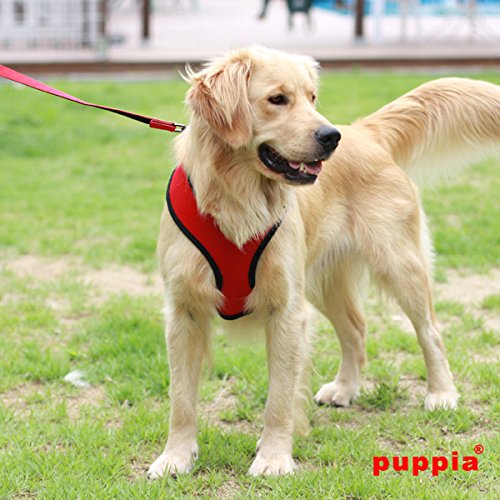 Puppia Soft Dog Harness No Choke Over-The-Head Triple Layered Breathable Mesh Adjustable Chest Belt and Quick-Release Buckle, Red, Small S (Neck: 9.5", Chest: 12"-18") - PawsPlanet Australia
