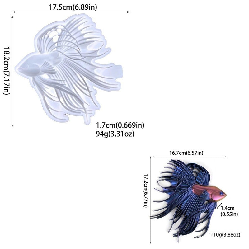 Betta Fish Silicone Resin Molds 3D Unique, Hanging Wall Desktop Decor Large DIY Art Epoxy Mold Aquarium Animal Decoration Office Home Room Cabinets Ornaments Craft (Betta Fish) Betta Fish - PawsPlanet Australia