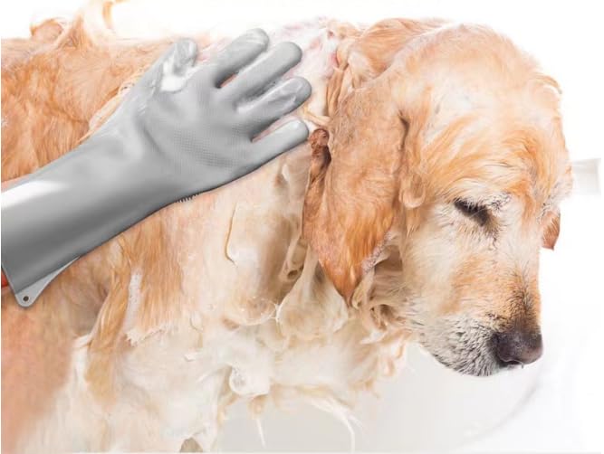 PnzongeMulti use silicone gloves for dogs, showers,pets cats hair removal, anti scratch massage products thickened set of 2 Gray - PawsPlanet Australia