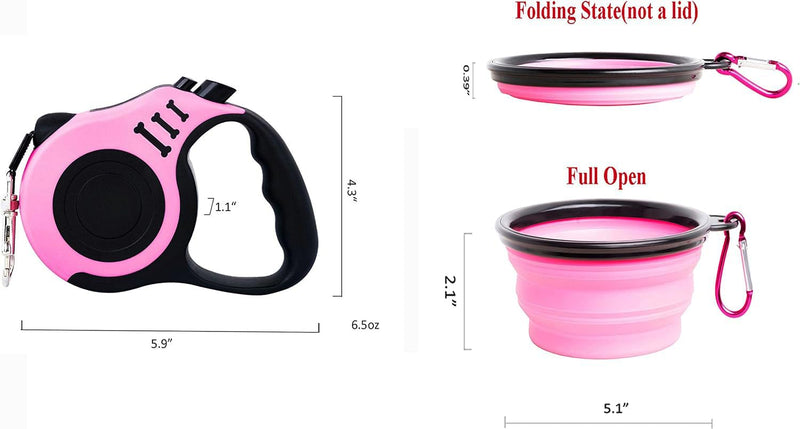 PETIMP Retractable Dog Leash Lightweight 16FT Leash, with Folding Bowl,Dispenser,Waste Bags, for Small Medium Dogs(Pink) PINK - PawsPlanet Australia