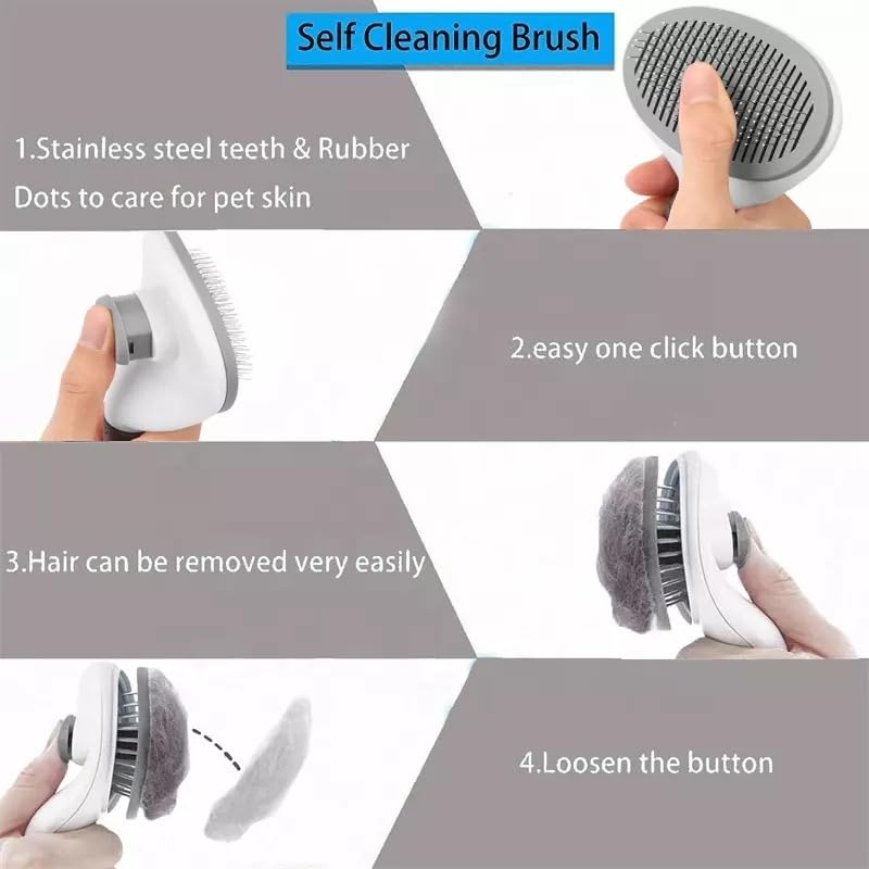 Cat Grooming Brush, pet brush hair remover, Self Cleaning Slicker Brushes for Dogs Cats, dog massage brush (GRAY) Gray and white - PawsPlanet Australia