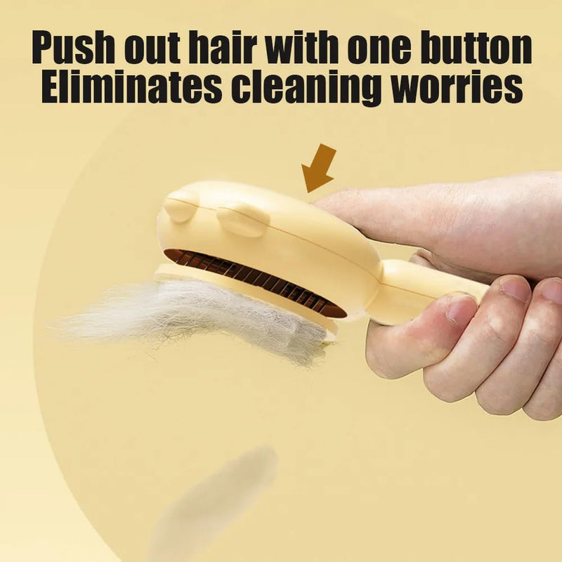 Pet Hair Brush with Release Button, Self Cleaning Cat Brush Pet Comb for Shedding Pet Hair Brush for Grooming Long and Short Hair Cats Dogs - Yellow - PawsPlanet Australia