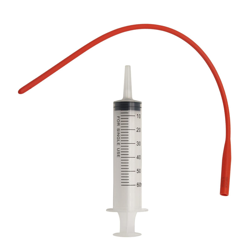 Lamb and Goat Kid Feeding Kit 2-Tube (16 FR), 1-Syringe 60ml Reusable Drench Goat Syringe for Lamb, Dog, Sheep,Piglet,Rabbit Feeding (16''L Red Tube) - PawsPlanet Australia