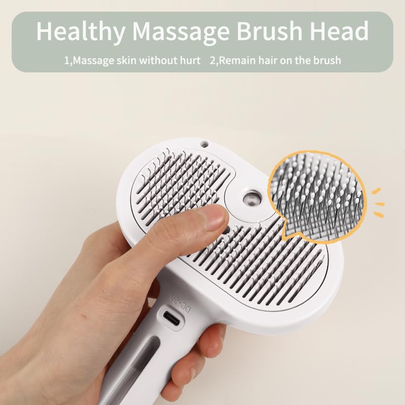 Steam Brush for Long Haired Pets - Self Cleaning Grooming Tool for Cats and Dogs to Reduce Shedding, Static and Flying Fur, White - PawsPlanet Australia