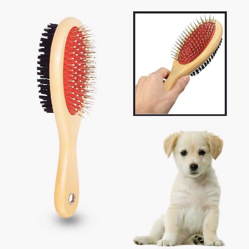 Dog Brush for Grooming Shedding Messaging & Cleaning for Long and Short Haired Dogs, Cats | 2 in 1 Pin & Bristle Soft Pet Hair Double Sided Dog Brush for Cleaning Loose Fur & Dirt (Size Small 17cm) - PawsPlanet Australia